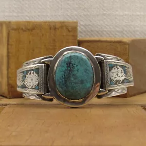 Sterling Silver and Turquoise Bracelet Re-Purposed Watch Band from Mexico + - Picture 1 of 8