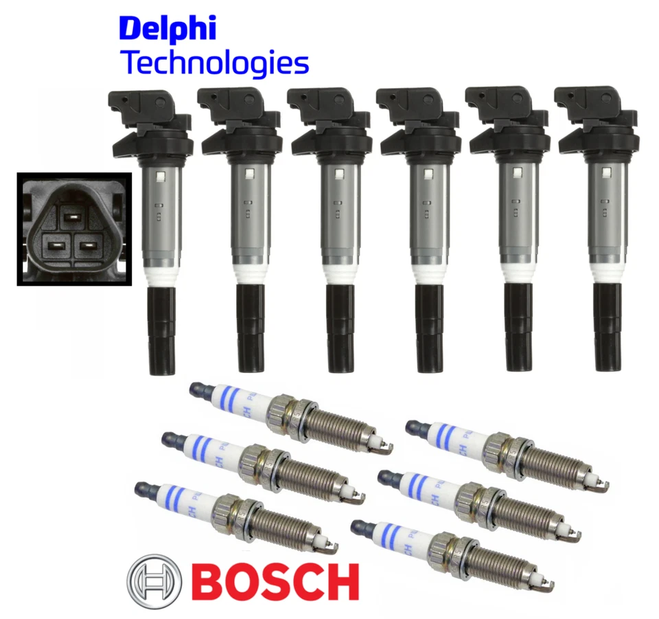 Ignition Coil Delphi & Spark Plug Double Platinum Bosch (6sets) OEM for BMW 3.0L - Image 1 of 1