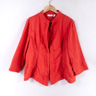 Chaqueta Chico's Mujer 2 US Grande 12 Roja 100% Lino Ligera Frente Abierto Pintuck Foto 1 de 4