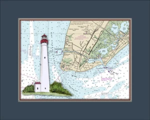 cape May Ligthouse and Nautical Chart High Quality Canvas Print - Picture 1 of 1