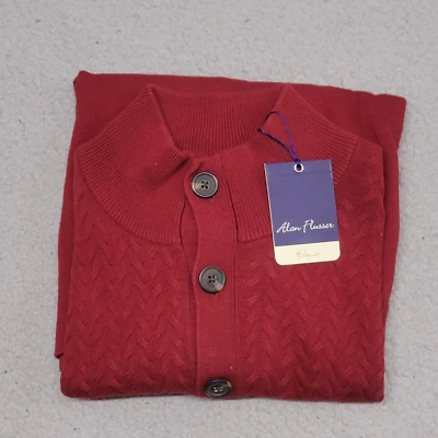 Suéter Alan River Para Hombre Grande Borgoña Rojo Acanalado Cuello Simulado Botón Algodón Foto 1 de 4