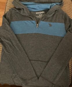 Boys Gray And Blue Stripe Hooded Abercrombie Sweater XL
