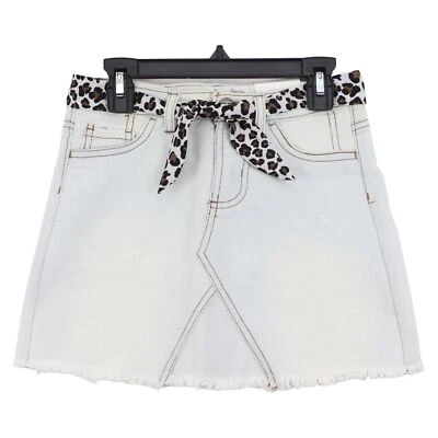 Tractr Girl's Weathered Hem Stretch Denim Skort w/ Belt, size 10, Off White - Image 1 of 4