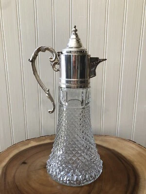 Antique 1920’s Diamond Pattern Crystal Silver Plated Claret Carafe, - Image 1 of 4