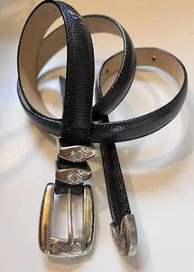 Vintage Black Leather Belt Reptile Embossed Brighton - Picture 1 of 6