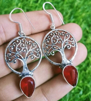 Pendientes de plata rubí rojo plata de ley 925 hechos a mano pendientes de piedras preciosas para ella Foto 1 de 3