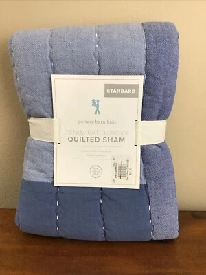 NUEVO Pottery Barn Kids Denim Patchwork Acolchado Almohada Falsa ESTÁNDAR Talla Azul Foto 1 de 4