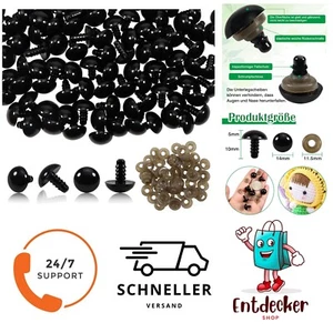 Sicherheitsaugen 14mm, schwarz, mit Unterlegscheiben für Basteltiere 50 Stück - Bild 1 von 1