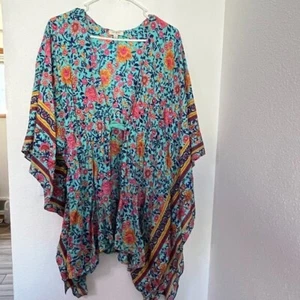 Umgee U.S.A Kimono Wrap Floral Poncho Blue Coverup Wrap L - Picture 1 of 8