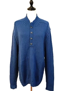 Vintage Handknit Mens Size M L Cornflower Blue Wool Button Neck Jumper - Picture 1 of 6