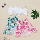 Toddler Baby Girls Ruffle Strap Top+Boho Floral Skirt Summer 2Pcs Outfit Clothes
