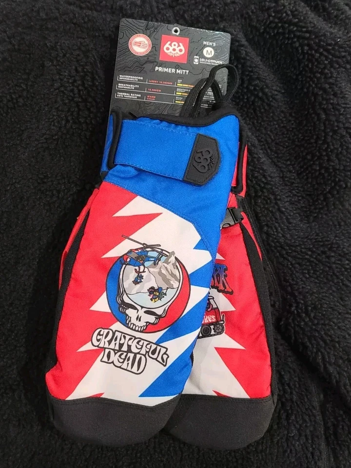 Men's Size M 686 GRATEFUL DEAD Primer Mitt Waterproof Ski Gloves Adventures
