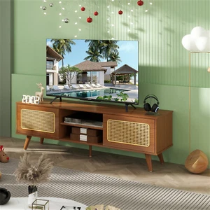Rattan TV Stand Entertainment Center TV Media Console Cabinet for TVs up to 70in - Picture 1 of 13