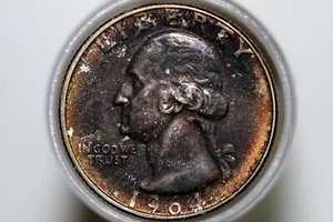 Original BU Roll of 1964-D Washington Quarters with End of Roll Toning (NUM4971) - Picture 1 of 4