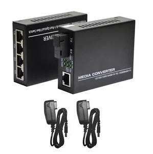 10/100/1000Mbps Single Mode 1&4 RJ45 Ethernet to Fiber Optic Media Converter g - Photo 1/9