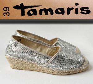 TAMARIS Espadrilles Wedges Gr. 39 Sommer Schuhe PAILLETTEN SILBER Keilabsatz - Bild 1 von 9