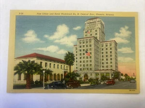 Phoenix, Arizona Linen Postcard "Post Office and Hotel Westward Ho" Central Ave. - Picture 1 of 6