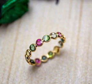 14k Yellow Gold Ring With 100% Natural Tourmaline Ring Band For Christmas - Picture 1 of 3