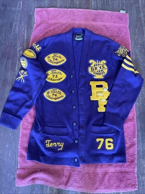 Cárdigan deportivo universitario Whiting Varsity 1976 raro de colección suéter con parches y alfileres talla 42 Foto 1 de 4