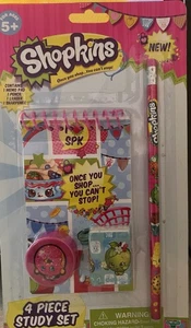 Shopkins 4 Piece Study Set! Memo Pad,1 Pen,1 Eraser,1 Sharpener! - Picture 1 of 3