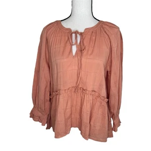 Top campesino boho Blu Pepper para mujer manga 3/4 talla mediana peplum corbata delantera - Imagen 1 de 10