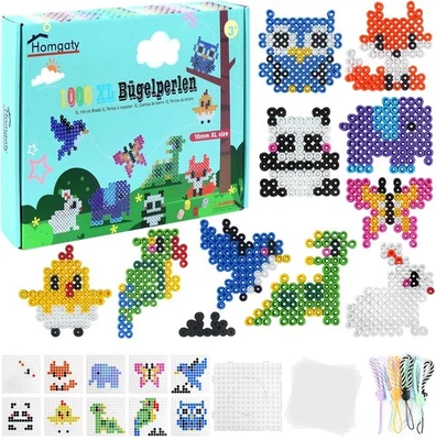 Homgaty Groß Bügelperlen 10mm Set, 1000 Stück XL Steckperlen mit Steckplatte, 10