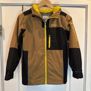 Columbia Boys Youth Medium Omni Heat Black Brown Yellow Ski Jacket Coat - Picture 1 of 10