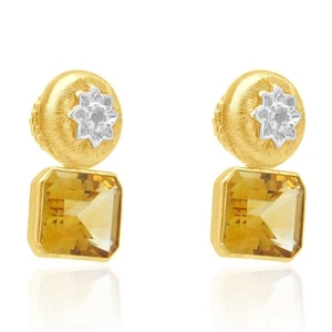 Vermeil 925 Citrine and White Topaz Drop Earrings - Picture 1 of 4