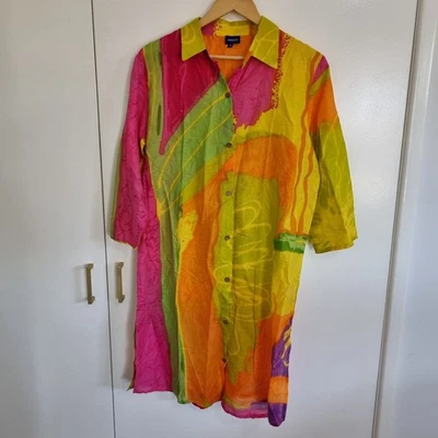 Women's 16 colourful 100% cotton summer lightweight shirt dress, beach holiday - image 1 of 4