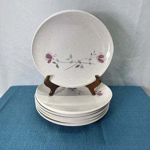 Franciscan SET OF 6 Duet Dinner Plate Atomic Pink Rose Flowers 10” MCM 1950s - Picture 1 of 4