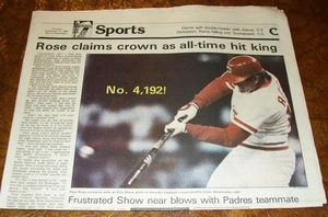 Pete Rose Baseball's All Time Hits record Sept. 12th, 1985 Record Searchlight - Picture 1 of 2