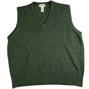 Vtg LL Bean Sweater Vest Mens Sz Large Green Pure New Lambswool Made in Scotland - Picture 1 of 8