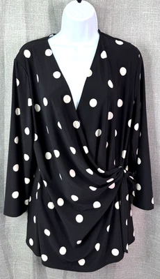 Блузка женская Anne Klein рукав 3/4 в горошек стильная с запахом размер XL - Изображение 1 из 4