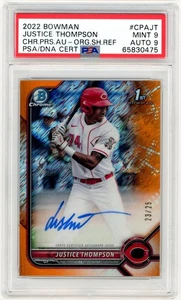 Justice Thompson 2023 Bowman Chrome Auto Orange Shimmer /25 #CPA-JT PSA 9 - Picture 1 of 2