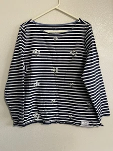 Talbots Women's Authentic Tee 2X Navy Blue White Stripes Daisies 100% Cotton - Picture 1 of 9