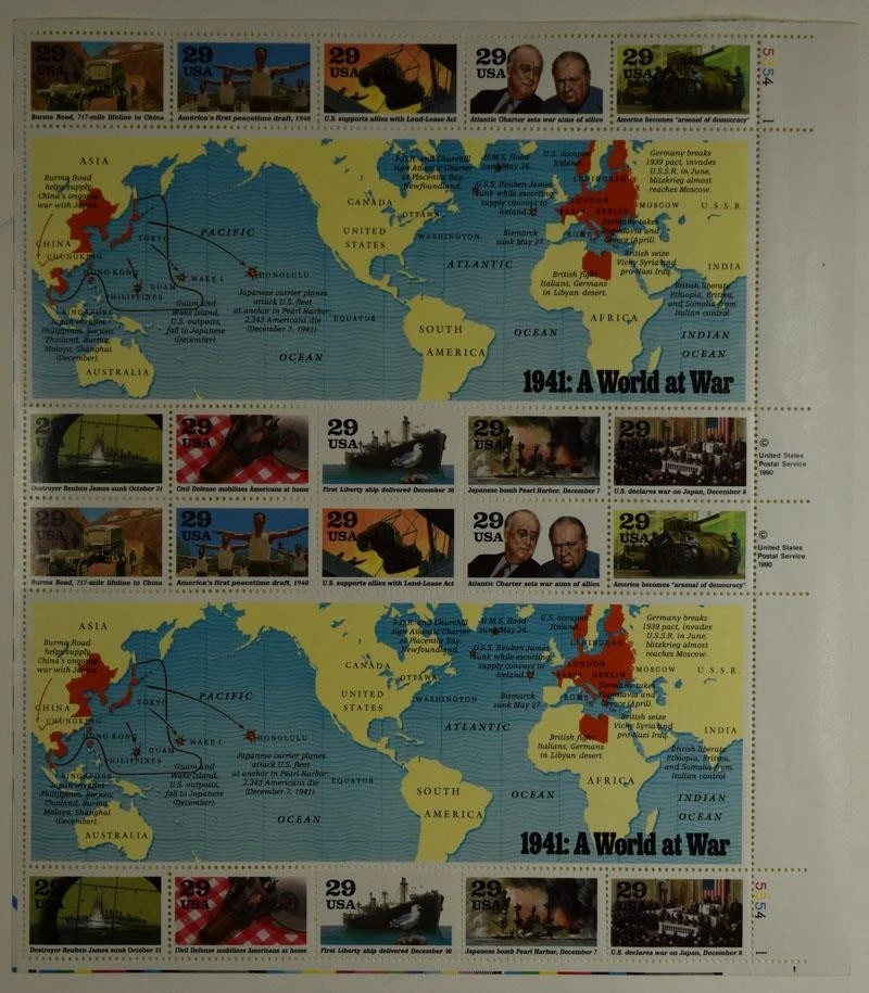 US SCOTT 2559 PANE OF 20 1941 A WORLD AT WAR STAMPS 29 CENT FACE MNH - Image 1 of 1