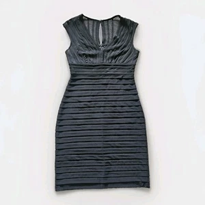Adrianna Papel Black Bandage Shutter Pleat Jersey Sheath Cocktail Dress Size 6 - Picture 1 of 8