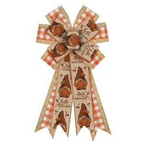Large Fall Burlap Bow Orange White Buffalo Plaid for Wreath Door or Tree Decor - Picture 1 of 5