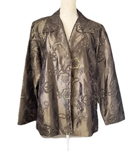 Susan Graver Style Dressy Blazer Women's XL Olive Green Embroidered & Sequins - Picture 1 of 16