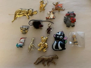 Large Lot Brooch Pins Cats Mice Dogs Anthropomorphic Animals Vintage - Picture 1 of 7