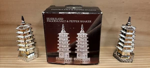 Godinger Silver Plated Salt & Pepper Shakers Japanese Pagoda 3.5x1.5 New in Box - Picture 1 of 11