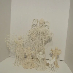 Christmas Tabletop Ornaments Starched Crochet Angel w/5 Angelic Figurines - Bild 1 von 19