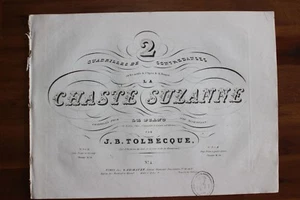 ✒ ca.1840 J B TOLBECQUE La chasse Suzanne quadrille - partition gravée piano - Imagen 1 de 2