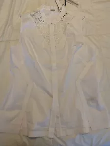 Neu mit Etikett Elie Tahari Nora ärmellose Spitzeneinsatzbluse weiß Medium - Bild 1 von 7