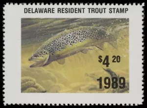 1989 Delaware Resident Trout Stamp. Mint Never Hinged. Very Fine - Picture 1 of 1