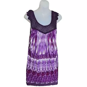 One World Damen Boho Top XL Shirt Bohemian lila bunt Spitze Häkel - Bild 1 von 7