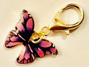 Deep Purple & Pink Butterfly Lobster Clip On Charm Enamel Gift Friend Jewellery - Picture 1 of 4