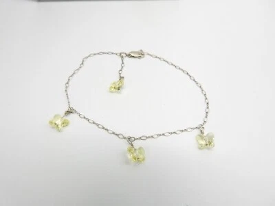 Tobillera artesanal de cristal de mariposa de Swarovski hecha con ley amarilla de colección Foto 1 de 4