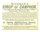 1874 Hickman's Syrup Of Camphor, H. Davis Pharma Chemist Vintage Print Ad Sv2.