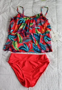 Caribbean Joe Tiered Ruffle Tankini Set size 10 Tropical Print - Picture 1 of 2